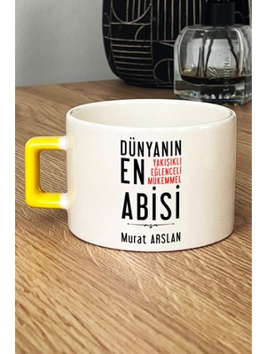 Hedizu Kişiye Özel Abi Lüks Fincan Sarı Ağabeye Babalar Günü Hediyesi
