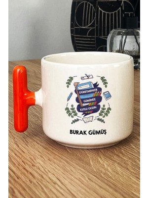 Hedizu Kişiye Özel Öğretmene Hediye Kupa Bardak T Kulplu Turuncu Öğretmenler Günü Hediyesi