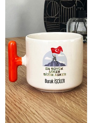 Hedizu Kişiye Özel En Büyük Asker Kupa Bardak T Kulplu Turuncu Askere Hediye