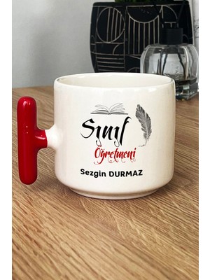 Hedizu Kişiye Özel Erkek Sınıf Öğretmeni Kupa Bardak T Kulplu Kırmızı Öğretmenler Günü Hediyesi