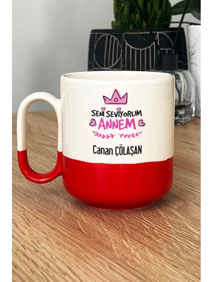 Hedizu Kişiye Özel Seni Seviyorum Annem Pro Kupa Bardak Kırmızı Anneye Doğum Günü Hediyesi