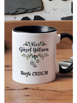 Hedizu Kişiye Özel Nice Mutlu Yıllara Kupa Bardak Siyah Yılbaşı Hediyesi