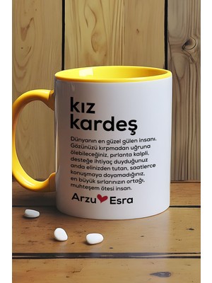 Hedizu Kişiye Özel Kız Kardeş Kupa Bardak Sarı Ablaya Arkadaşa Doğum Günü Hediyesi