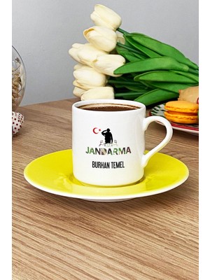 Hedizu Kişiye Özel Jandarma Asker Türk Kahvesi Fincanı Sarı Jandarmalar Günü Hediyesi