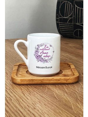 Hedizu Kişiye Özel En Mükemmel Anne Adayı Türk Kahvesi Fincanı Ahşap Altlıklı Hamileye Hediye