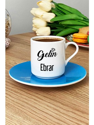 Hedizu Kişiye Özel Gelin Türk Kahvesi Fincanı Mavi Nişan Düğün Söz Isteme Hediyesi