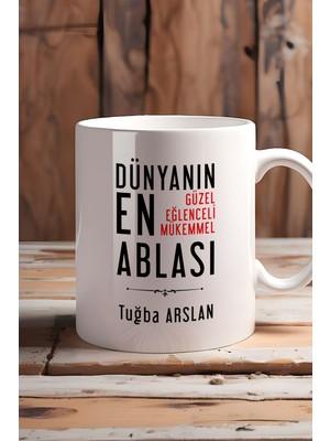 Hedizu Kişiye Özel Abla Kupa Bardak Beyaz Ablaya Doğum Günü Hediyesi