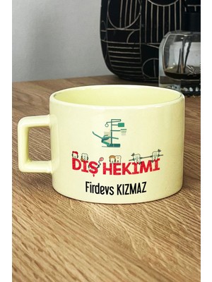 Hedizu Kişiye Özel Diş Hekimi Pastel Fincan Sarı Diş Hekimleri Günü Hediyesi