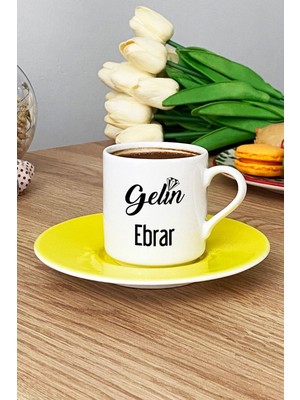 Hedizu Kişiye Özel Gelin Türk Kahvesi Fincanı Sarı Nişan Düğün Söz Isteme Hediyesi