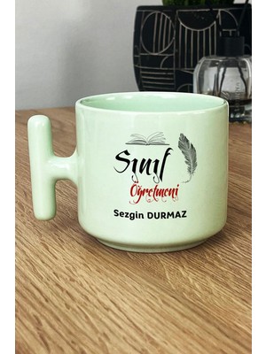 Hedizu Kişiye Özel Erkek Sınıf Öğretmeni Pastel T Kulplu Kupa Bardak Yeşil Öğretmenler Günü Hediyesi