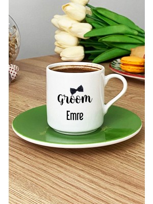 Hedizu Kişiye Özel Groom Türk Kahvesi Fincanı Yeşil Söz Nişan Düğün Hediyesi