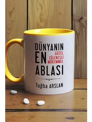 Hedizu Kişiye Özel Abla Kupa Bardak Sarı Ablaya Doğum Günü Hediyesi
