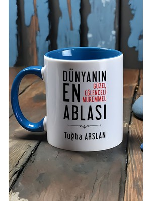 Hedizu Kişiye Özel Abla Kupa Bardak Mavi Ablaya Doğum Günü Hediyesi