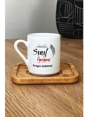 Hedizu Kişiye Özel Erkek Sınıf Öğretmeni Türk Kahvesi Fincanı Ahşap Altlıklı Öğretmenler Günü Hediyesi