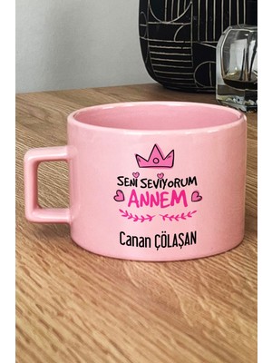 Hedizu Kişiye Özel Seni Seviyorum Annem Pastel Fincan Pembe Anneye Doğum Günü Hediyesi