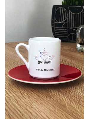 Hedizu Kişiye Özel Anneye Yılbaşı Hediyesi Türk Kahvesi Fincanı Kırmızı Yılın Annesi