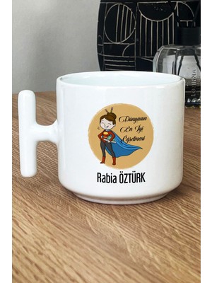 Hedizu Kişiye Özel Kadın Öğretmenler Günü Hediyesi Kupa Bardak T Kulplu Beyaz