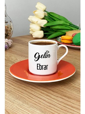 Hedizu Kişiye Özel Gelin Türk Kahvesi Fincanı Turuncu Nişan Düğün Söz Isteme Hediyesi