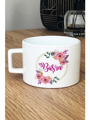 Hedizu Kişiye Özel Çiçekli Isim Yazan Lüks Fincan Beyaz  Arkadaşa Doğum Günü Hediyesi