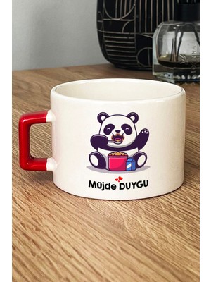 Hedizu Kişiye Özel Sevimli Panda Lüks Fincan Kırmızı Arkadaşa Doğum Günü Hediyesi