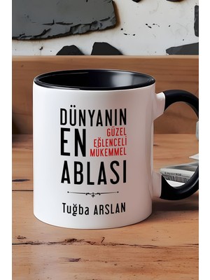 Hedizu Kişiye Özel Abla Kupa Bardak Siyah Ablaya Doğum Günü Hediyesi