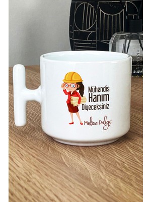 Hedizu Kişiye Özel Mühendisler Günü Hediyesi Kupa Bardak T Kulplu Beyaz Kadın Mühendis