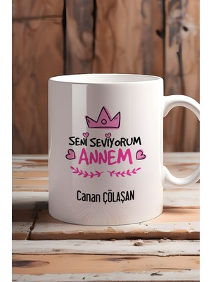 Hedizu Kişiye Özel Seni Seviyorum Annem Kupa Bardak Beyaz Anneye Doğum Günü Hediyesi
