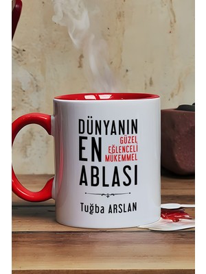 Hedizu Kişiye Özel Abla Kupa Bardak Kırmızı Ablaya Doğum Günü Hediyesi