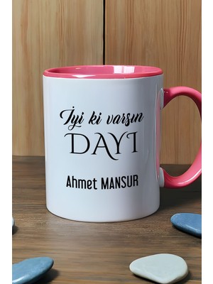 Hedizu Kişiye Özel Iyi Ki Varsın Dayı Kupa Bardak Pembe Doğum Günü Hediyesi