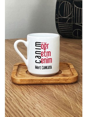 Hedizu Kişiye Özel Öğretmenler Günü Hediyesi Türk Kahvesi Fincanı Ahşap Altlıklı Erkek Öğretmen