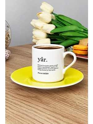 Hedizu Kişiye Özel Sevgiliye Hediye Türk Kahvesi Fincanı Sarı Sevgililer Günü Yıl Dönümü Hediyesi