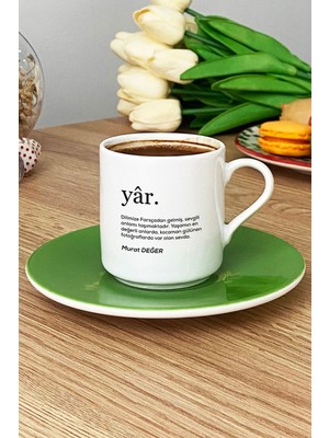 Hedizu Kişiye Özel Sevgiliye Hediye Türk Kahvesi Fincanı Yeşil Sevgililer Günü Yıl Dönümü Hediyesi