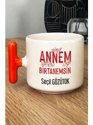 Hedizu Kişiye Özel Annem Birtanemsin Kupa Bardak T Kulplu Turuncu Doğum Günü Hediyesi