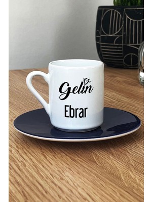 Hedizu Kişiye Özel Gelin Türk Kahvesi Fincanı Lacivert Nişan Düğün Söz Isteme Hediyesi