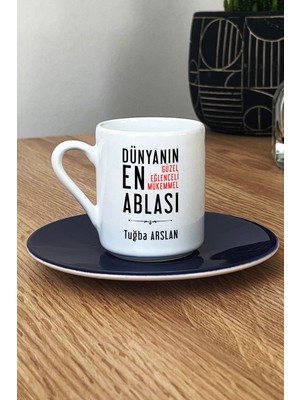 Hedizu Kişiye Özel Abla Türk Kahvesi Fincanı Lacivert Ablaya Doğum Günü Hediyesi
