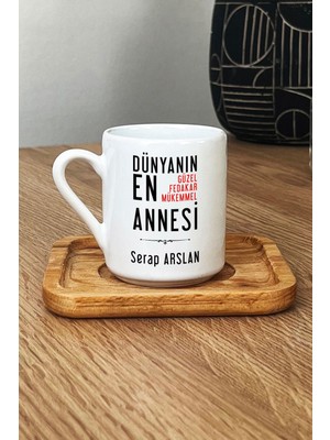 Hedizu Kişiye Özel Anneye Hediye Türk Kahvesi Fincanı Ahşap Altlıklı Annelere Doğum Günü Hediyesi