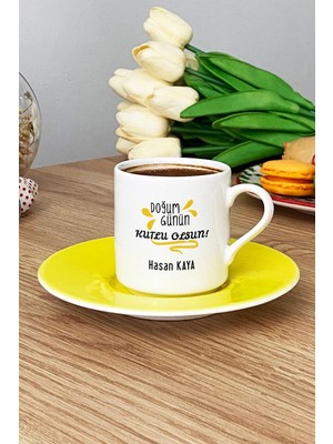 Hedizu Kişiye Özel Doğum Günü Hediyesi Türk Kahvesi Fincanı Sarı Anneye Babaya Arkadaşa Kardeşe Hediye
