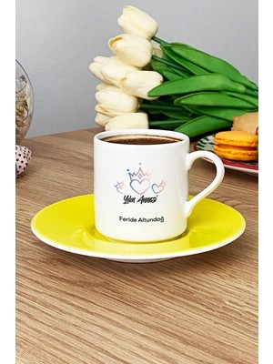 Hedizu Kişiye Özel Anneye Yılbaşı Hediyesi Türk Kahvesi Fincanı Sarı Yılın Annesi