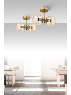 Woodhub Çakra 2'li Bal Rengi Glob Camlı Modern Eskitme Plafonyer Avize