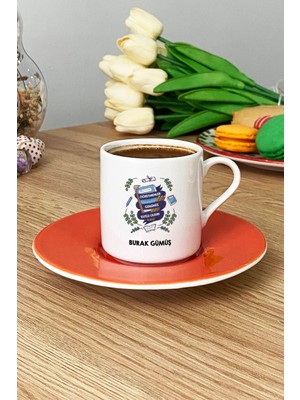 Hedizu Kişiye Özel Öğretmene Hediye Türk Kahvesi Fincanı Turuncu Öğretmenler Günü Hediyesi