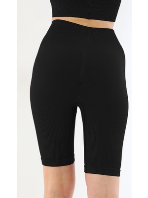 Mazsay Siyah Mı Emay 3921 Soft Seamless Ripli Tayt Yoga Takımı