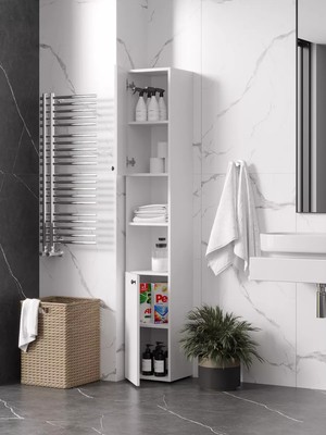 Lavanta Mobilya Posof Mdf Beyaz Çok Amaçlı Banyo  Dolabı