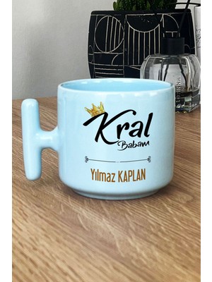 Hedizu Kişiye Özel Kral Babam Pastel T Kulplu Kupa Bardak Mavi Babaya Doğum Günü Hediyesi