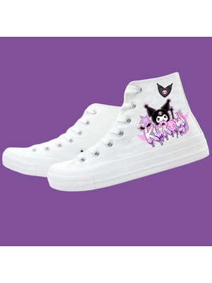 Lias Shoes Grafiti Kuromilive Baskılı Beyaz Çocuk Keten Spor Ayakkabı Sneaker