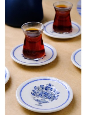 Tabak Evi Porselen Fulya Antik Çay Bardak Takımı 6 Kişilik 12 Parça
