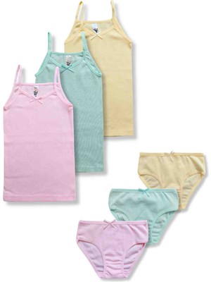 Giza Kids  %100 Pamuklu Kız Çocuk İnce Askı Atlet Fanila Slip Külot Iç Çamaşır 3lü Set
