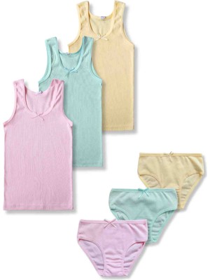 Giza Kids %100 Pamuklu Kız Çocuk Kalın Askı Atlet Fanila Slip Külot Iç Çamaşır 3lü Set