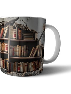 Pixxa Kitap Kurdu Kitapsever Kütüphane Optik Illüzyonlu Kupa Bardak Model 1