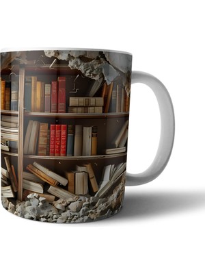 Pixxa Kitap Kurdu Kitapsever Kütüphane Optik Illüzyonlu Kupa Bardak Model 2