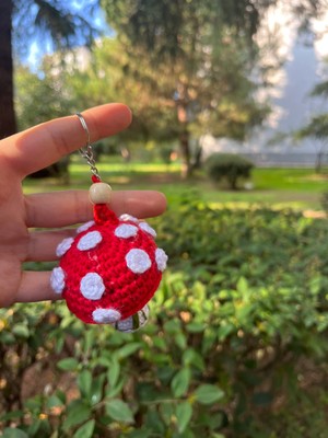 Sevimli Mantar Amigurumi El Örgüsü Anahtarlık ve Çanta Aksesuarı